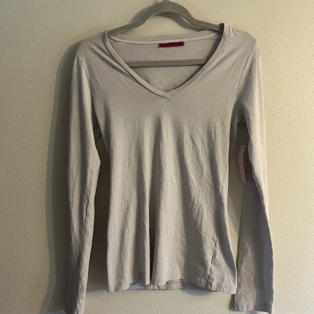 Velvet Light Beige V-Neck Long Sleeve Tee NWT